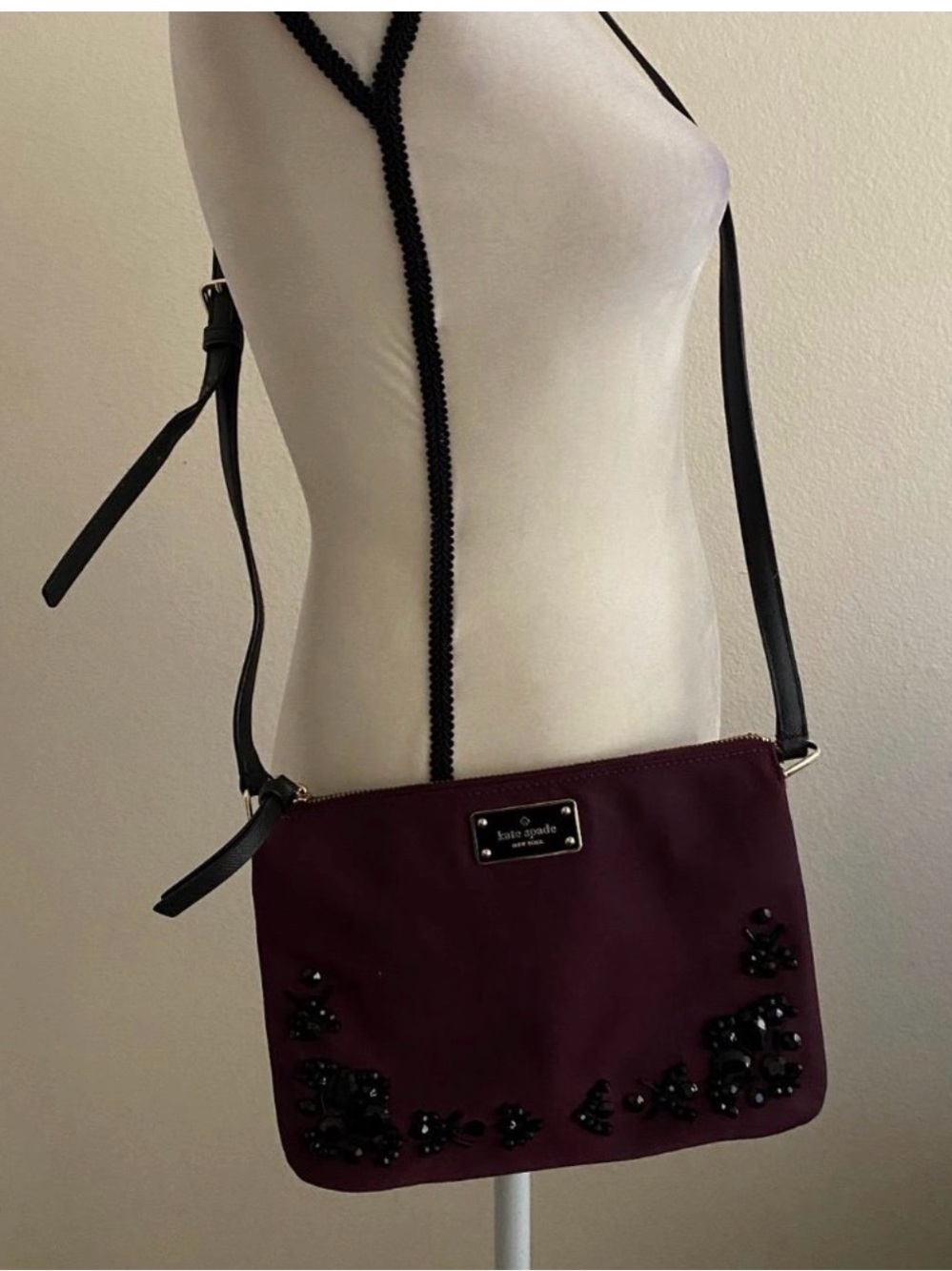 kate spade Garnet Beaded Crossbody with Black Strap